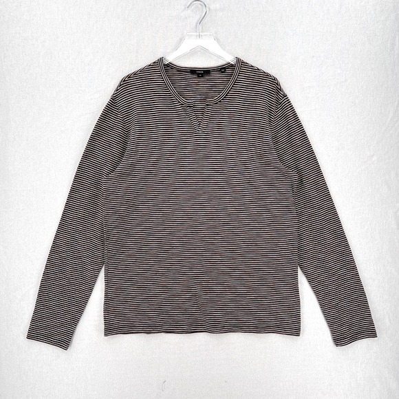 VINCE Mens Long Sleeve Shirt Large White Nightshade Slub Stripes Split Neck NWOT - Picture 4 of 14